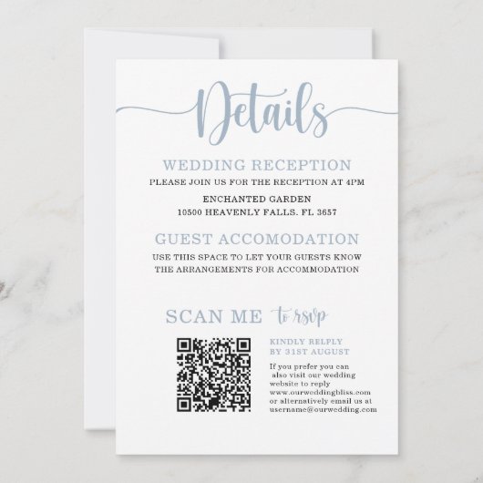 Waterverf Eucalyptus Blauw All-in-one Bruiloft Kaart (Achterkant)