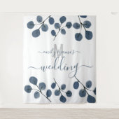 Waterverf Eucalyptus Blauwe Botanische Trouwdag Wandkleed (Voorkant)