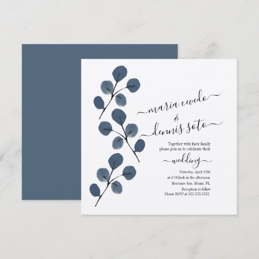 Waterverf Eucalyptus Blauwe Elegante Scriptie Brui Kaart (Voorkant / Achterkant)