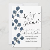 Waterverf Eucalyptus Blauwe Script Baby Borrel Kaart (Voorkant)