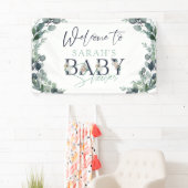 Waterverf Eucalyptus Bloemen Welkom Baby shower Spandoek (Insitu)