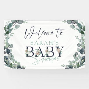 Waterverf Eucalyptus Bloemen Welkom Baby shower Spandoek