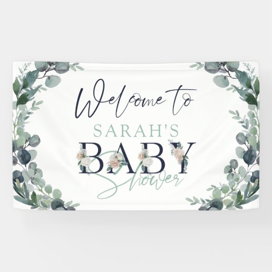 Waterverf Eucalyptus Bloemen Welkom Baby shower Spandoek (Horizontaal)