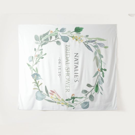 Waterverf Eucalyptus Bloemengroen Vrijgezellenfees Wandkleed (Voorkant (horizontaal))