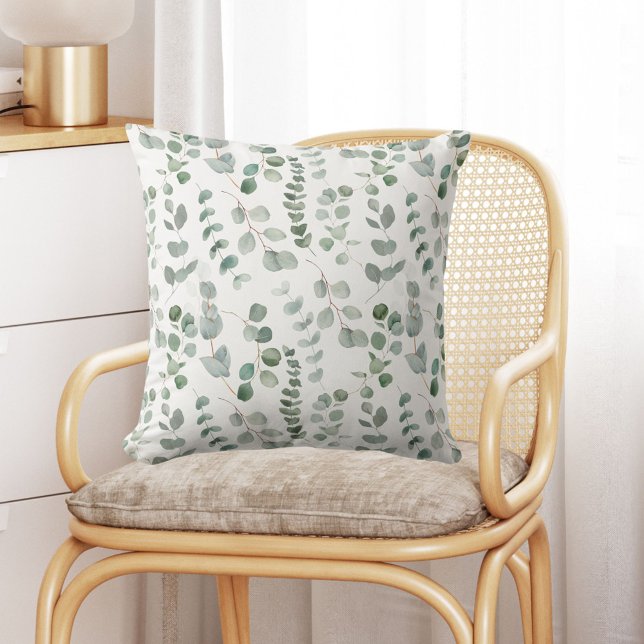 Waterverf Eucalyptus bloemenpatroon buiten Buitenkussen (In situ)