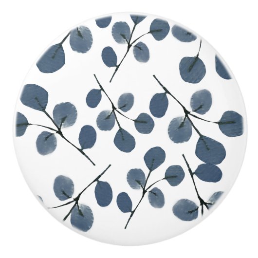 Waterverf Eucalyptus Blue Botanische hand geschild Keramische Knop (Voorkant)