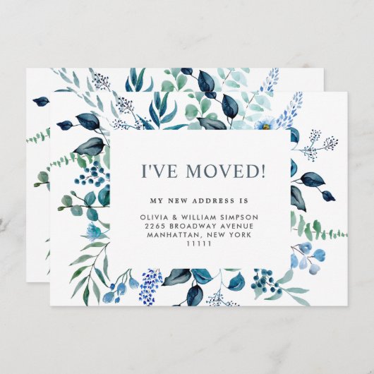 Waterverf Eucalyptus Blue Rozen Floral Moving Aankondiging (Voorkant / Achterkant)