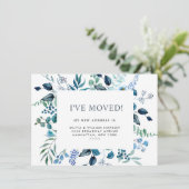 Waterverf Eucalyptus Blue Rozen Floral Moving Aankondiging (Staand voorkant)