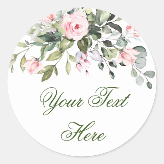 Waterverf Eucalyptus Blush Roses Greenery Ronde Sticker (Voorkant)