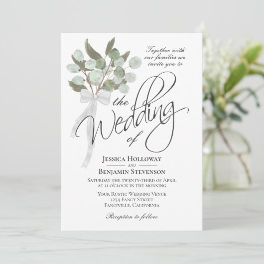 Waterverf Eucalyptus Boeket Rustieke Boho bruiloft Kaart (Staand voorkant)