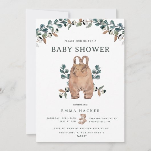 Waterverf Eucalyptus Boho Baby shower Kaart (Voorkant)