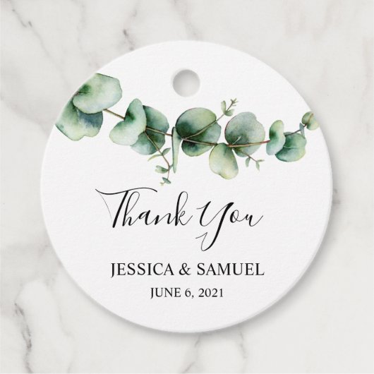 Waterverf Eucalyptus Botanical Greenery Wedding Bedankjes Labels (Voorkant)