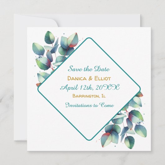 Waterverf Eucalyptus Botanical Greenery Wedding Save The Date (Voorkant)