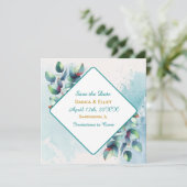 Waterverf Eucalyptus Botanical Greenery Wedding Save The Date (Staand voorkant)