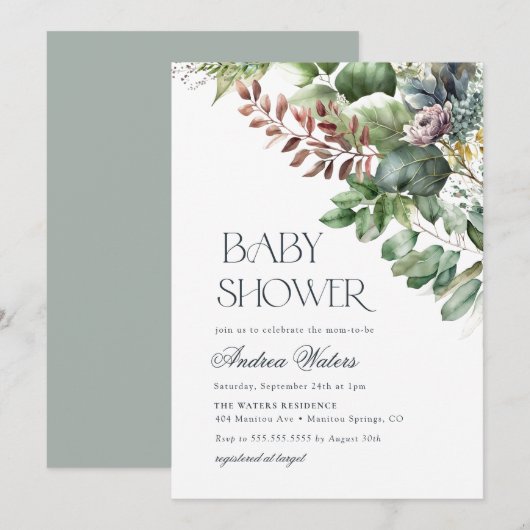 Waterverf Eucalyptus Botanisch Baby shower Kaart (Voorkant / Achterkant)