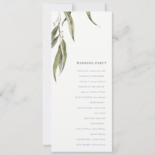 Waterverf Eucalyptus Botanisch Huwelijksprogramma Kaart (Achterkant)
