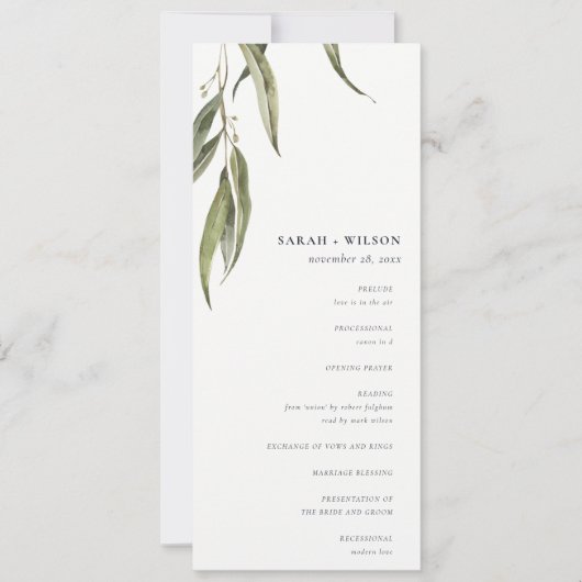 Waterverf Eucalyptus Botanisch Huwelijksprogramma Kaart (Voorkant)