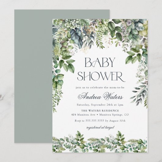 Waterverf Eucalyptus Botanische Baby Shower Kaart (Voorkant / Achterkant)