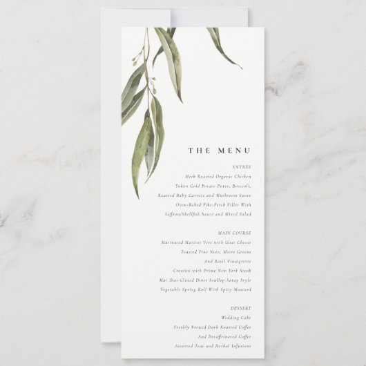 Waterverf Eucalyptus Botanische bruiloft Menu Kaart (Voorkant)