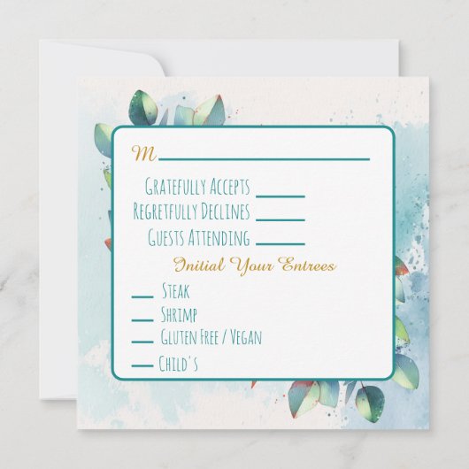 Waterverf Eucalyptus Botanische Bruiloft RSVP Kaart (Achterkant)