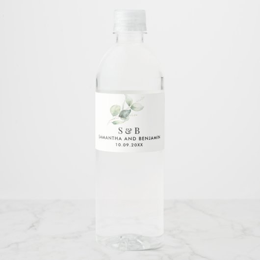 Waterverf Eucalyptus Botanische Minimale Huwelijk Waterfles Etiket (Voorkant)