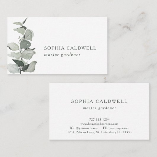 Waterverf Eucalyptus Botanische minimalist Visitekaartje (Voorkant / Achterkant)
