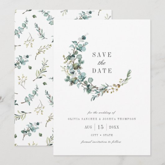 Waterverf Eucalyptus Botanische Trouwdag Save The Date (Voorkant / Achterkant)