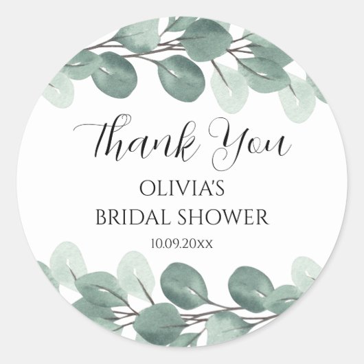 Waterverf Eucalyptus Branches Elegant Dank u Ronde Sticker (Voorkant)