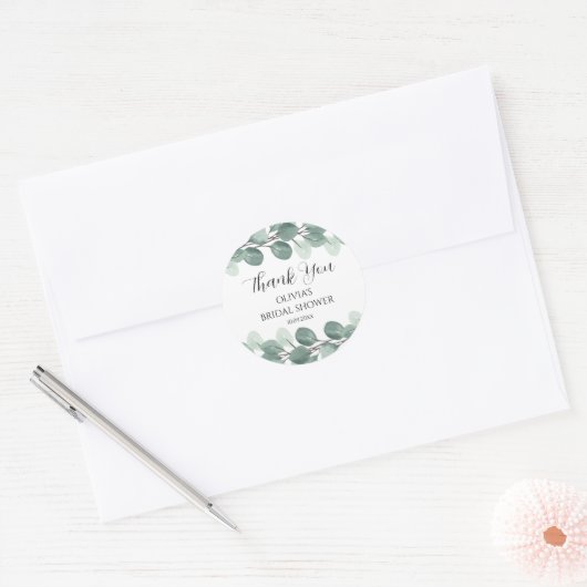 Waterverf Eucalyptus Branches Elegant Dank u Ronde Sticker (Envelop)