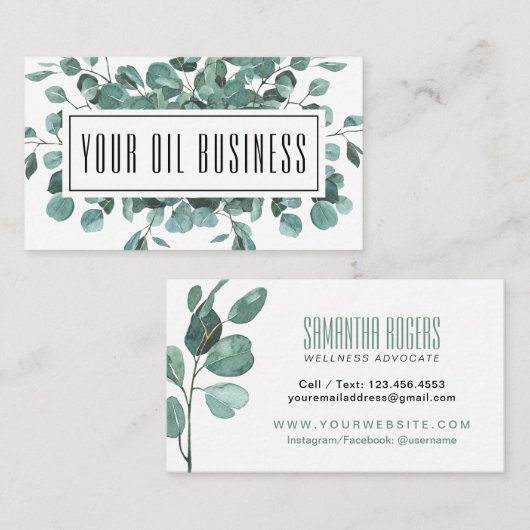 Waterverf Eucalyptus Branches Essential Oil Visitekaartje (Voorkant / Achterkant)