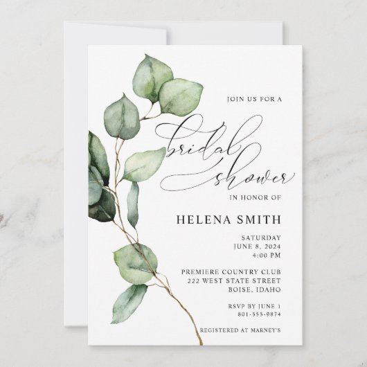 Waterverf Eucalyptus Bridal Shower Kaart (Voorkant)