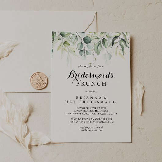 Waterverf Eucalyptus Bridesmaids Brunch Shower Kaart