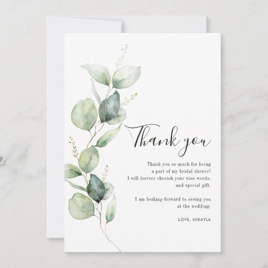 Waterverf Eucalyptus Bruidsdouche Bedankkaart (Voorkant)