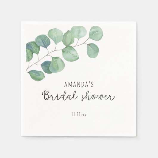 Waterverf eucalyptus bruidsdouche servet (Voorkant)