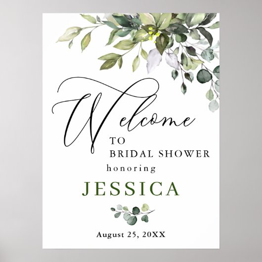 Waterverf Eucalyptus Bruidsdouche Welkomstbord Poster (Voorkant)