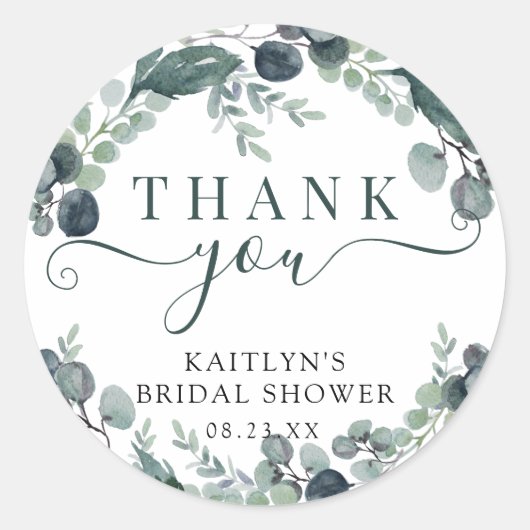 Waterverf Eucalyptus Bruidsfeest Dank Je Wel Ronde Sticker (Voorkant)