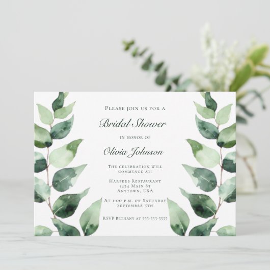 Waterverf Eucalyptus Bruidsuitnodiging | Wit Kaart (Staand voorkant)