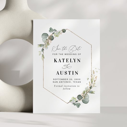 waterverf Eucalyptus bruiloft Bewaar de datumkaart Save The Date