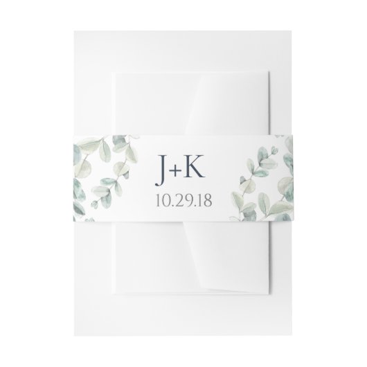Waterverf Eucalyptus bruiloft buik banden Uitnodigingen Wikkel (Voorkant Voorbeeld)