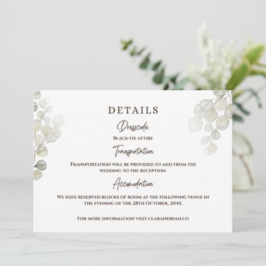 Waterverf Eucalyptus bruiloft details Kaart (Staand voorkant)