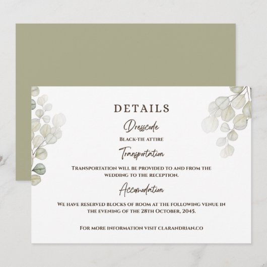 Waterverf Eucalyptus bruiloft details Kaart (Voorkant / Achterkant)