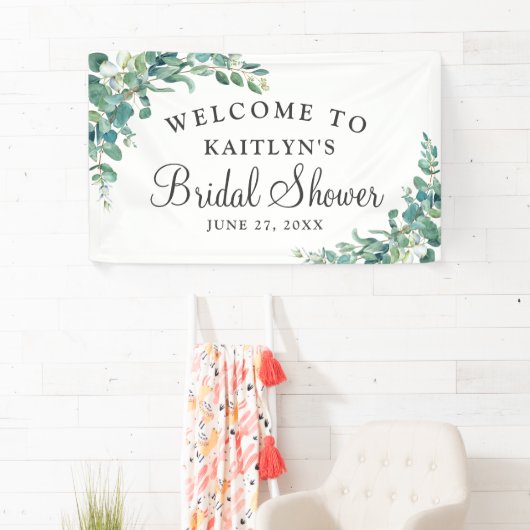 Waterverf Eucalyptus Bruiloft Feest Welkom Spandoek (Insitu)