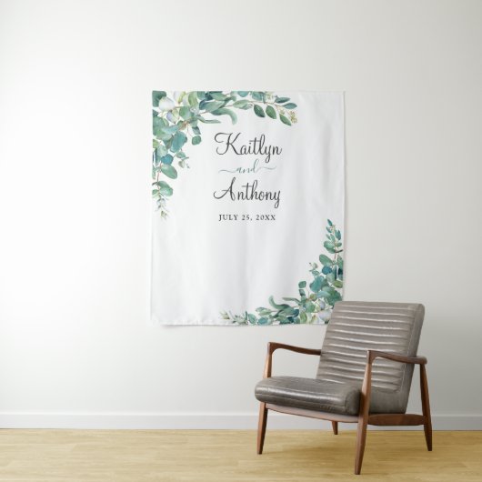 Waterverf eucalyptus bruiloft fotocabine wandkleed (In situ)