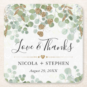 Waterverf Eucalyptus Bruiloft Kartonnen Onderzetters