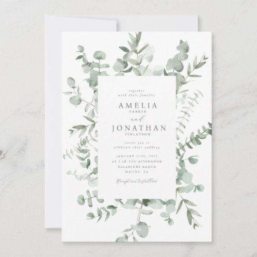 Waterverf eucalyptus bruiloft uitnodiging (Voorkant)