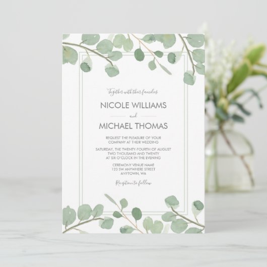 Waterverf eucalyptus bruiloft uitnodigingen (Staand voorkant)