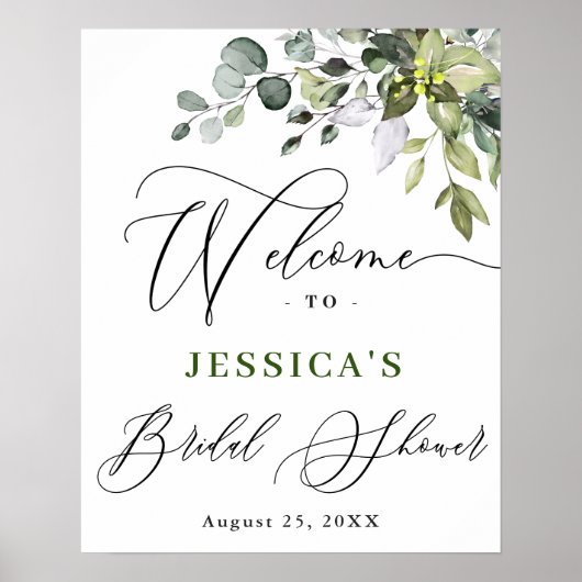 Waterverf Eucalyptus Bruiloft Welkom Bord Poster (Voorkant)