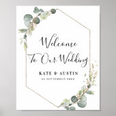 waterverf eucalyptus bruiloft welkomstbord poster (Voorkant)