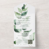 Waterverf Eucalyptus Bruiloft | Wit All In One Uitnodiging (Binnen)