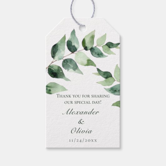 Waterverf Eucalyptus Bruiloft | Wit Cadeaulabel (Voorkant)